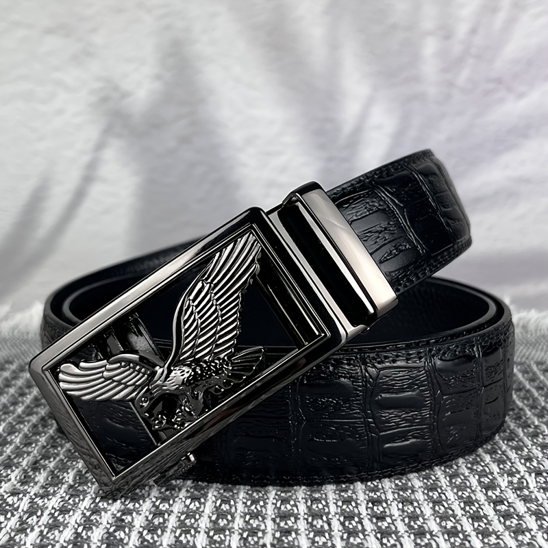 TEMU 1pc Men's And Women's Fashionable Belt With Eagle Relief Alloy Automatic , 3.5cm/1.38in Wide Fashionable Crocodile Pattern Embossed Belt,