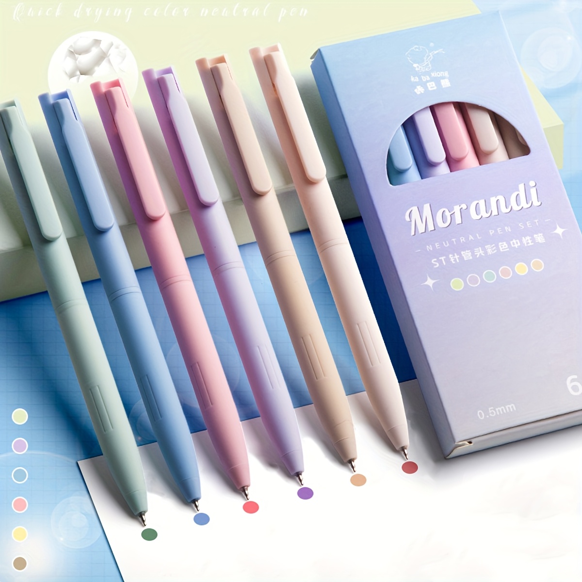 TEMU 6pcs Customizable Gel Pens, Cute Morandi Gel Pens, Vintage 0.5mm Colored Signature Pens, Student Writing Ink Pens, Ideal For Office And School