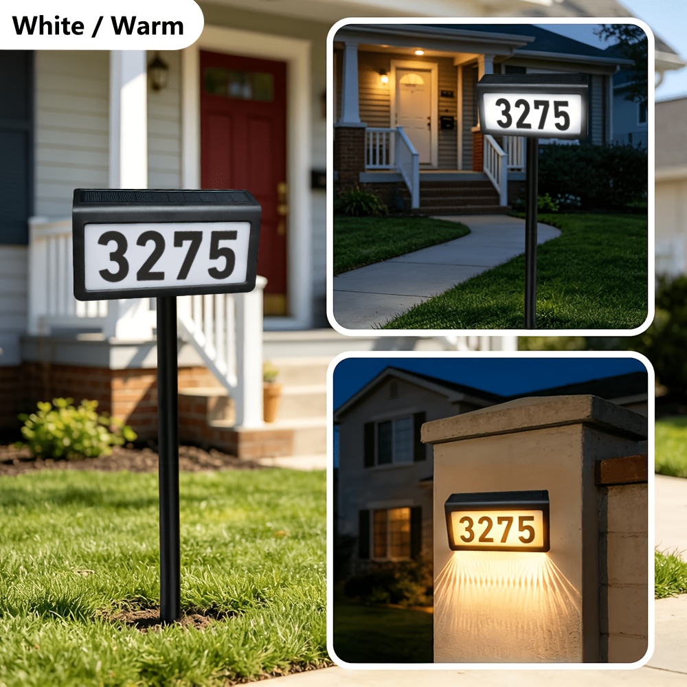 TEMU Solar Energy Address Sign, Outdoor Lighting House Number Sign, 3-color Ip44 Led Illuminated Address Sign With Pole Attachment,