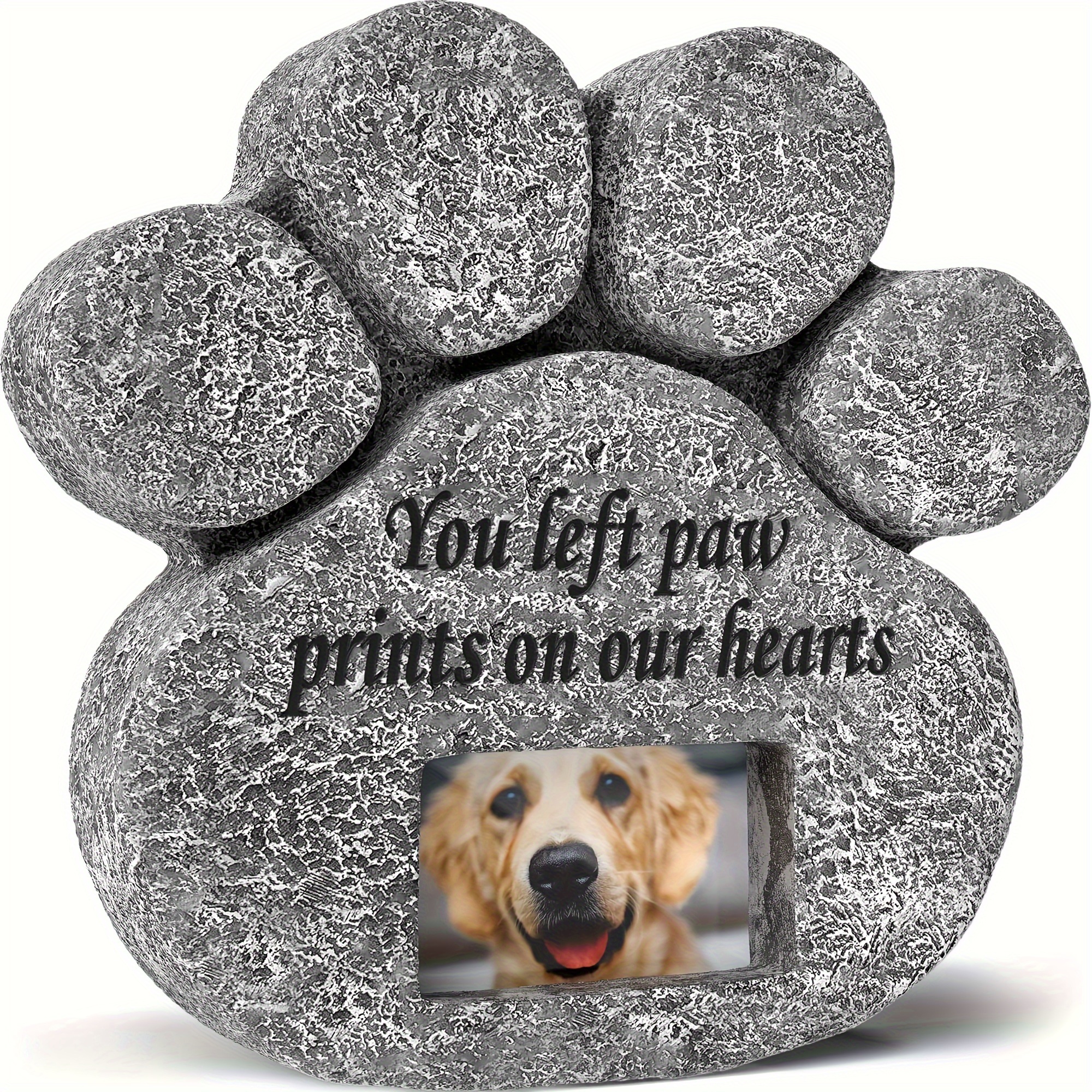 

You Left Paw Prints On Our Hearts' Paw Print Pet Memorial Stone, Grave Marker With Photo Frame Slot, Loss Of Pet Gift, Dog Memorial Headstone, 8.25" X 8" X 1.5