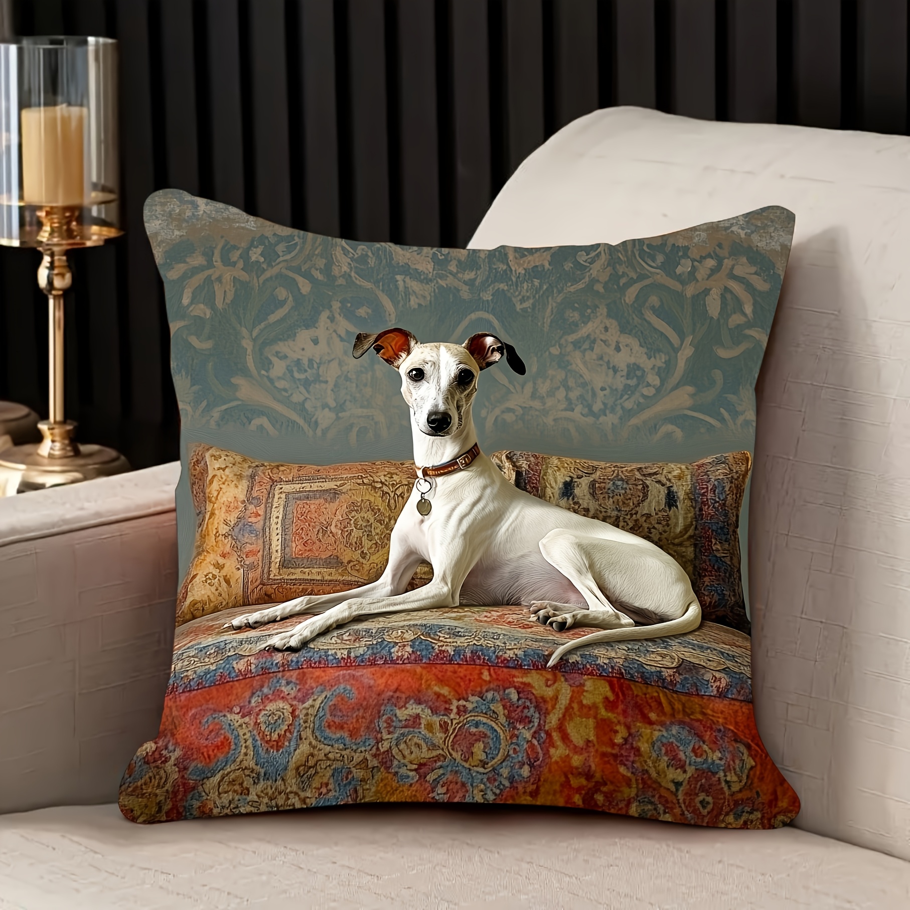 TEMU 1 de Almohada Juniemond Vintage Greyhound - Cierre con Cremallera, Estampado Elegante en Verde y Flores, Lavable a Máquina, Poliéster Decorativo