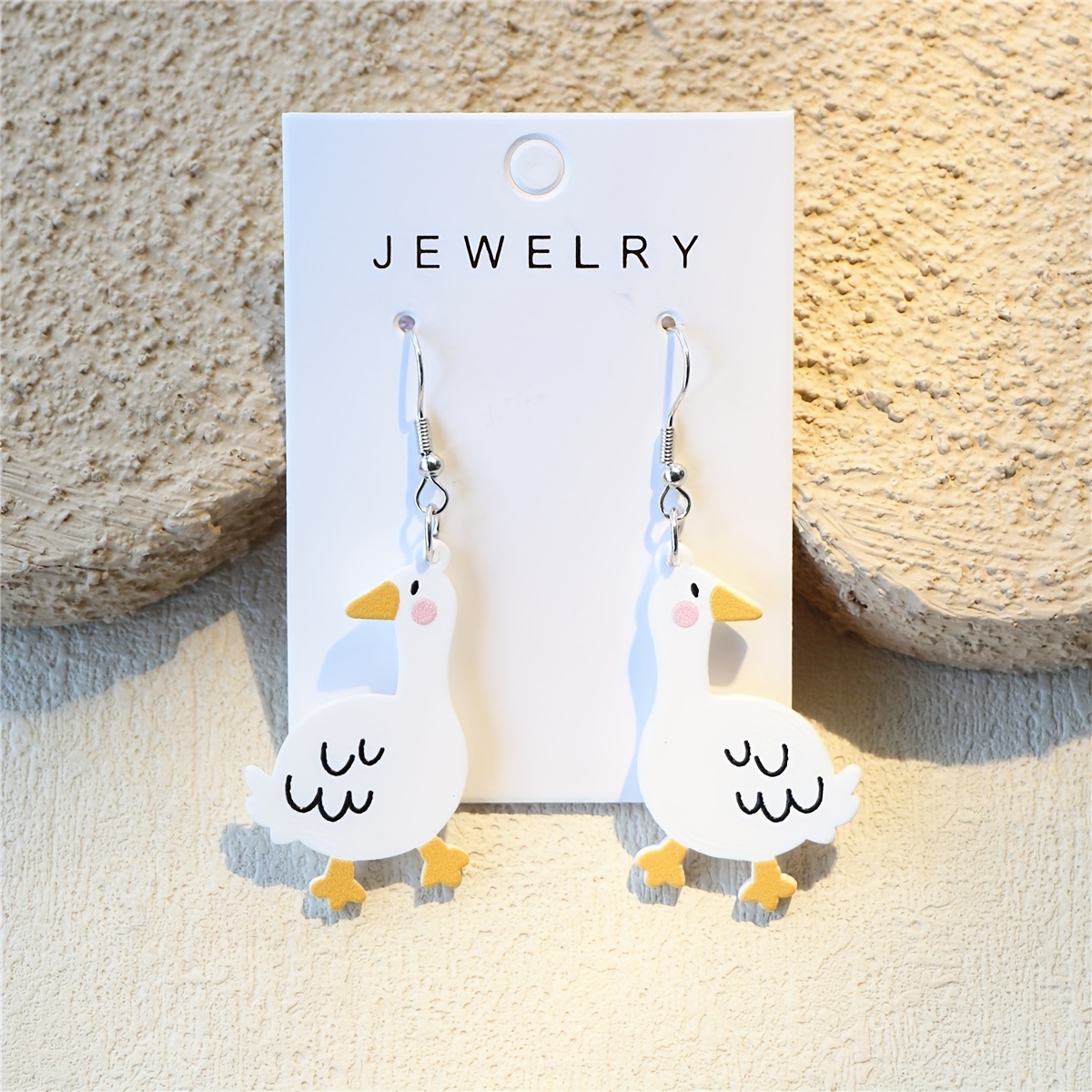 TEMU 1 Pair Of Ladies' Cute Shy Goose Print Clay Texture Trendy Fashion Acrylic Earrings
