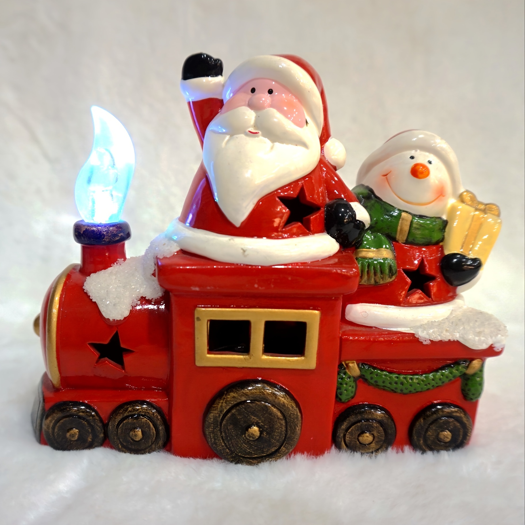 

Christmas Santa Claus Decoration Tabletop Luminous Decoration Christmas Trains Train Model Home Decor Christmas Ornament Ceramics Decoration Gift