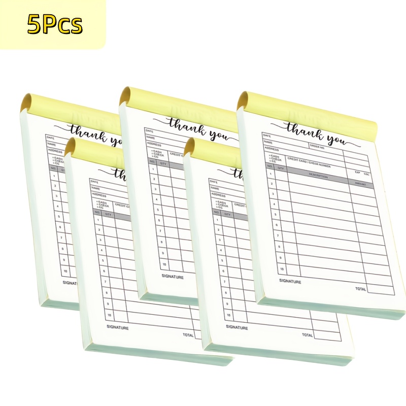 TEMU Lot de 5 carnets de reçus de remerciement pour petites entreprises - Carnets de reçus et factures carbone 3,54x5,12 pouces, Carnets de reçus de