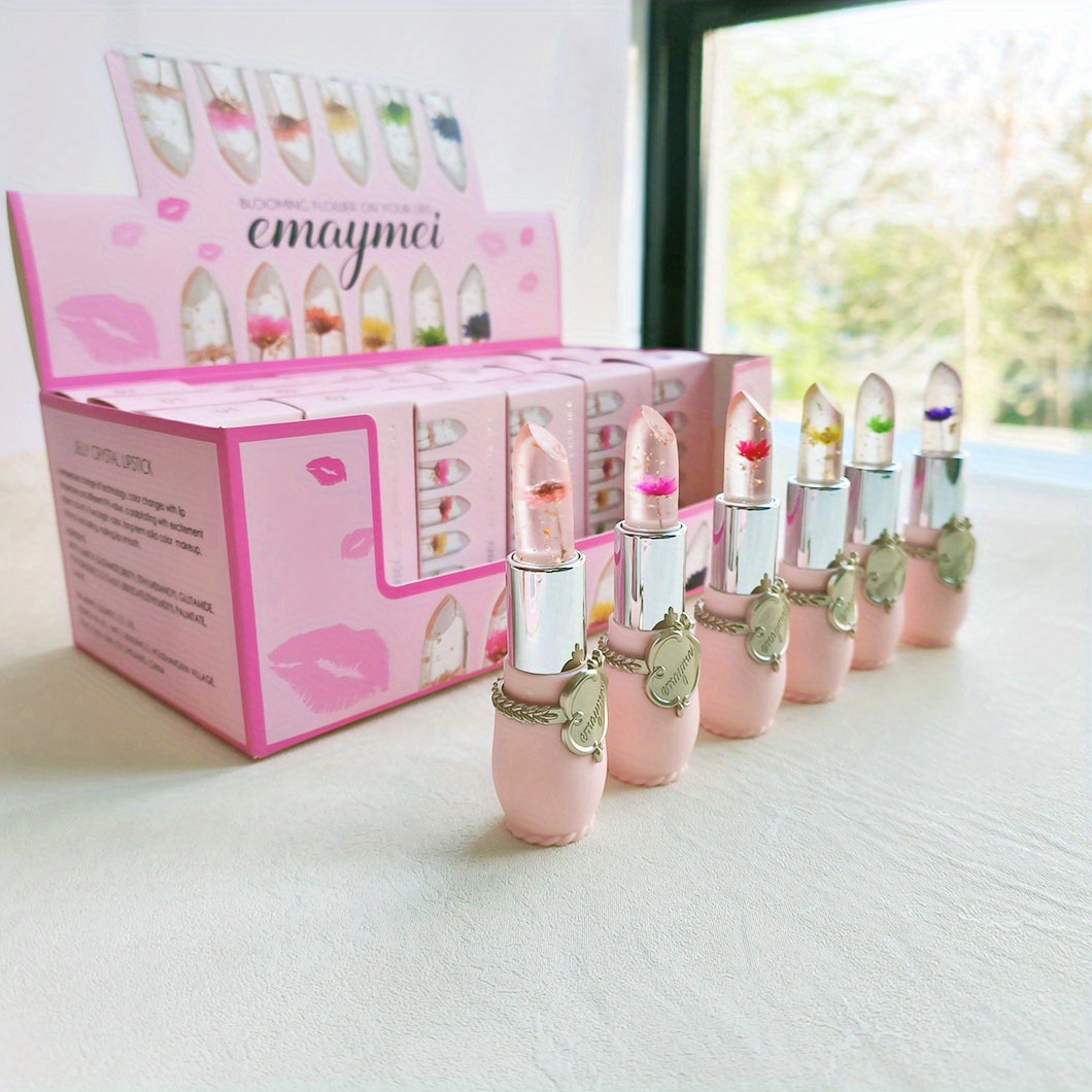 TEMU 24pcs, 6-color Floral Lipstick Set, Temperature , Natural Makeup Effect, Moisturizing And Brightening, Long-lasting Floral Jelly , For Family, ,