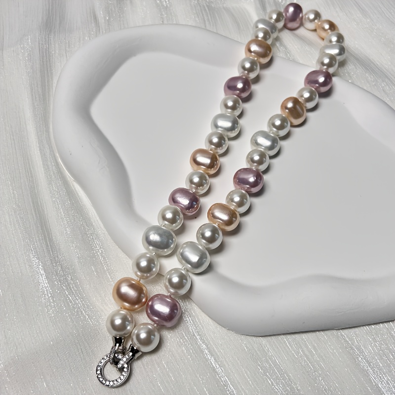 1pc Elegant French Oval Shell Bead Necklace, Unique Asymmetrical Design, Suitable For Daily Wear And Holiday Occasions