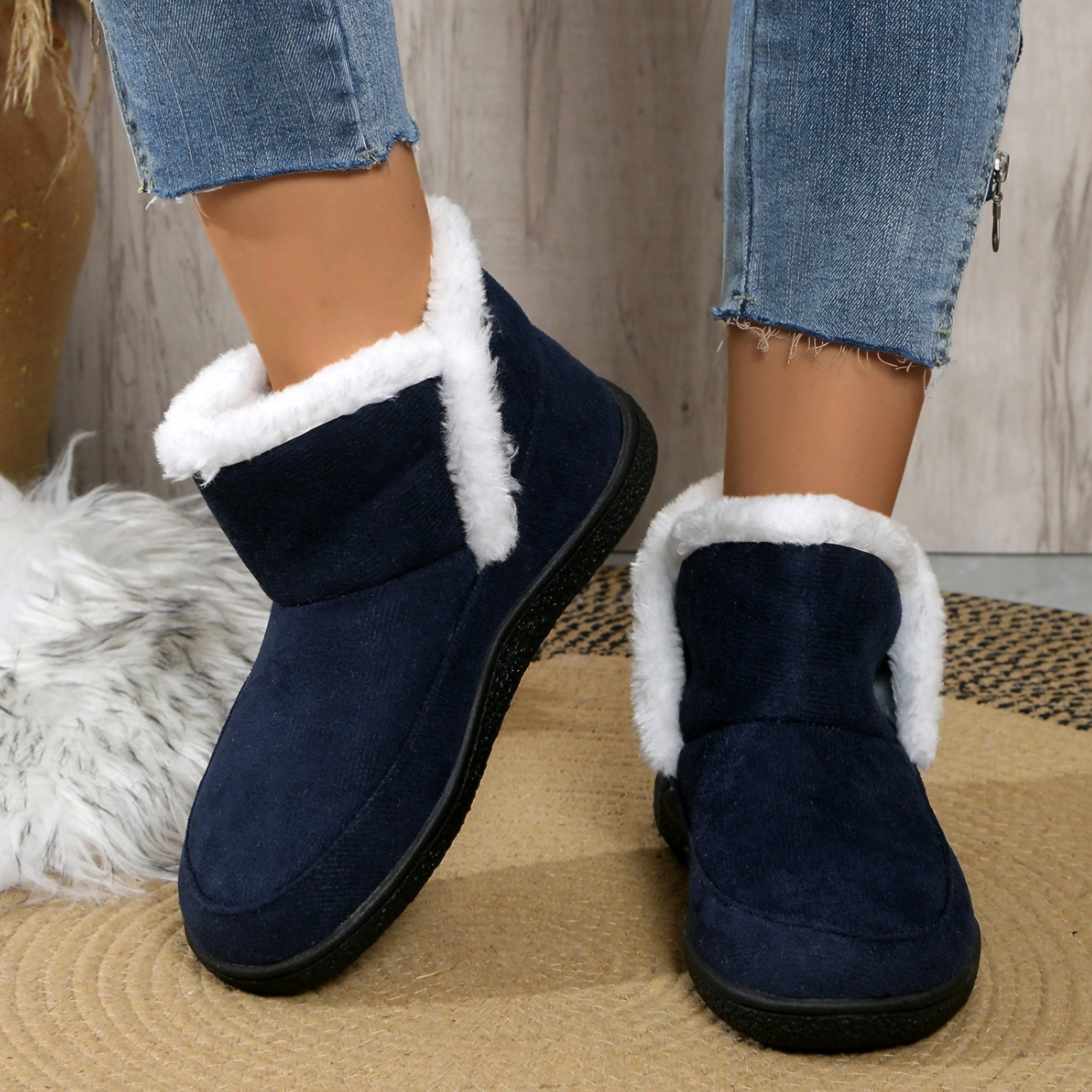 womens casual winter slippers soft and cozy fleece lined rubber outsole breathable cotton upper flat heel slip   details 1