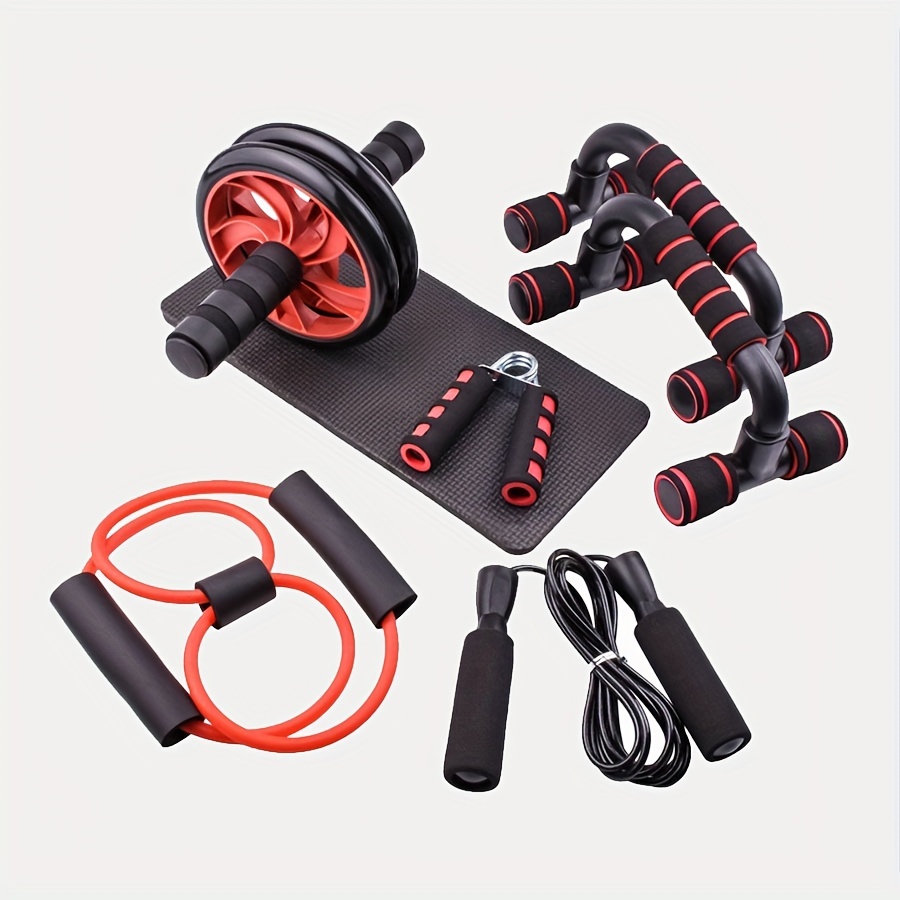 7pcs Set Fitness Kit Mini Home Fitness Exercise Equipment Jump Rope Grip Exerciser Push-Up Fitness Wheel, Without Batter