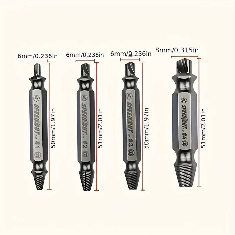 4pcs Effortlessly Remove Broken Screws with Steel Speed Out Extractor Drill Bit Set