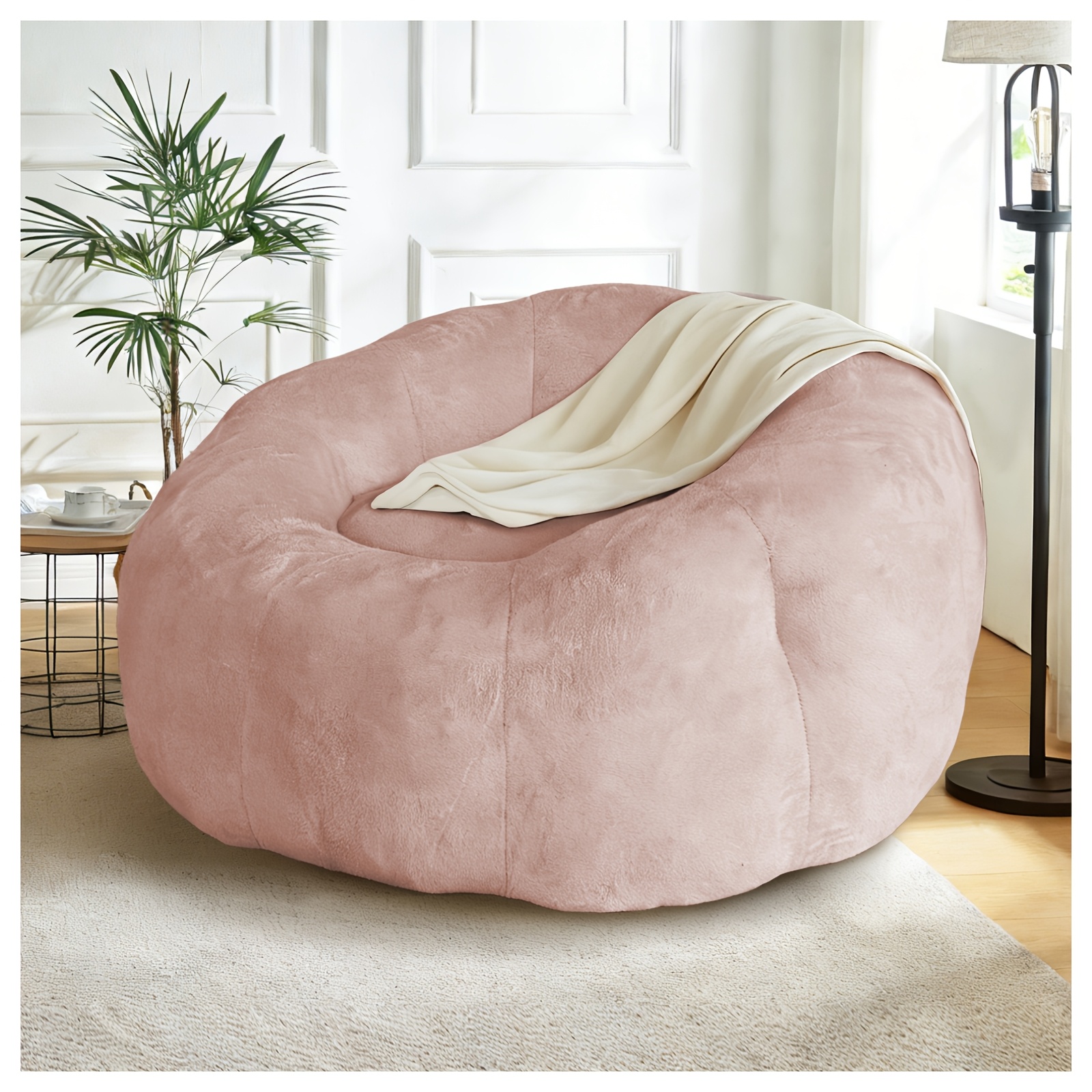 Adult Bean Bag Chair, Pumpkin Shape Bean Bag Sofa, Stuffed Comfortable Lazy Sofa Chair, Large Stuffed Decorative Leisure Floor Chair, Suitable For Living Room, Bedroom, Dormitory (pink/beige)