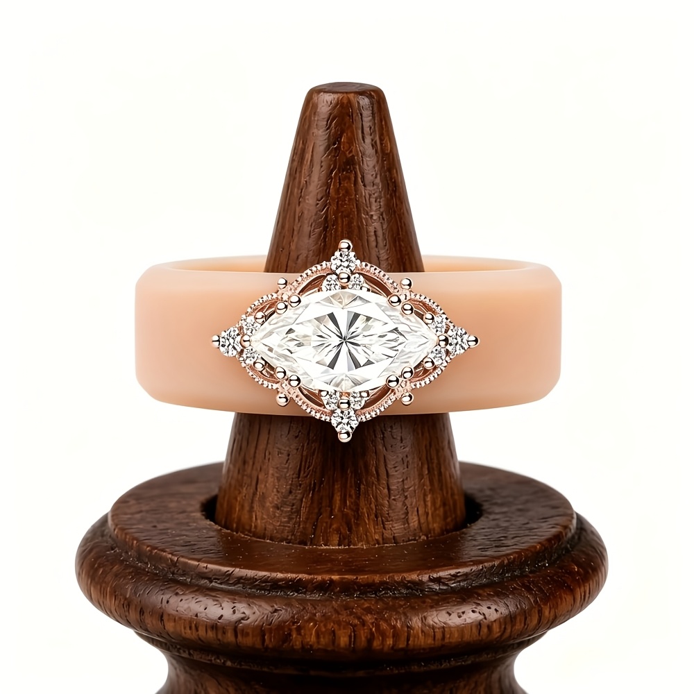 Luxurious Khaki Silicone Ring with Marquise-cut Zirconia