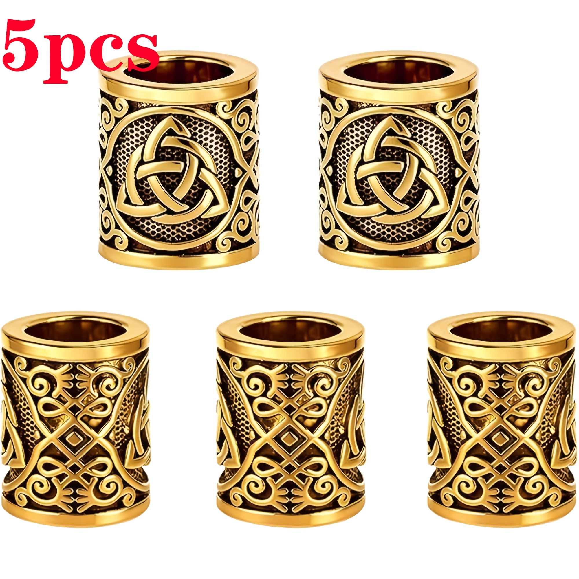 TEMU 5pcs Coiffure Barbe Viking Perles Génération 81 925 Nœud Perles Viking Unisexe "Grandes Perles Métalliques Viking - Ajouts de Cheveux"