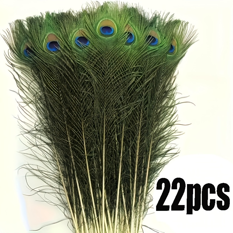 TEMU 22pcs Large Artificial Peacock Feathers With Realistic Tail For Diy Crafts, Wedding Decorations, Vase Centerpieces - Vibrant Suitable For Home,