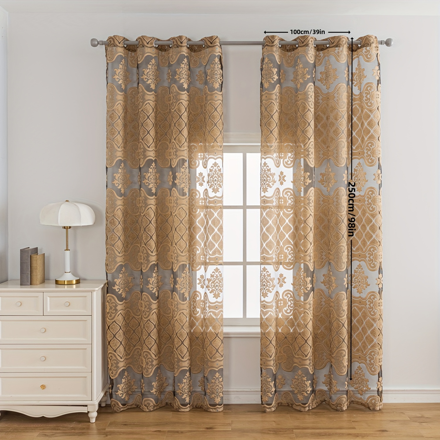 TEMU 2pcs European Black Background Fish Scale Pattern Translucent Perforated Curtain