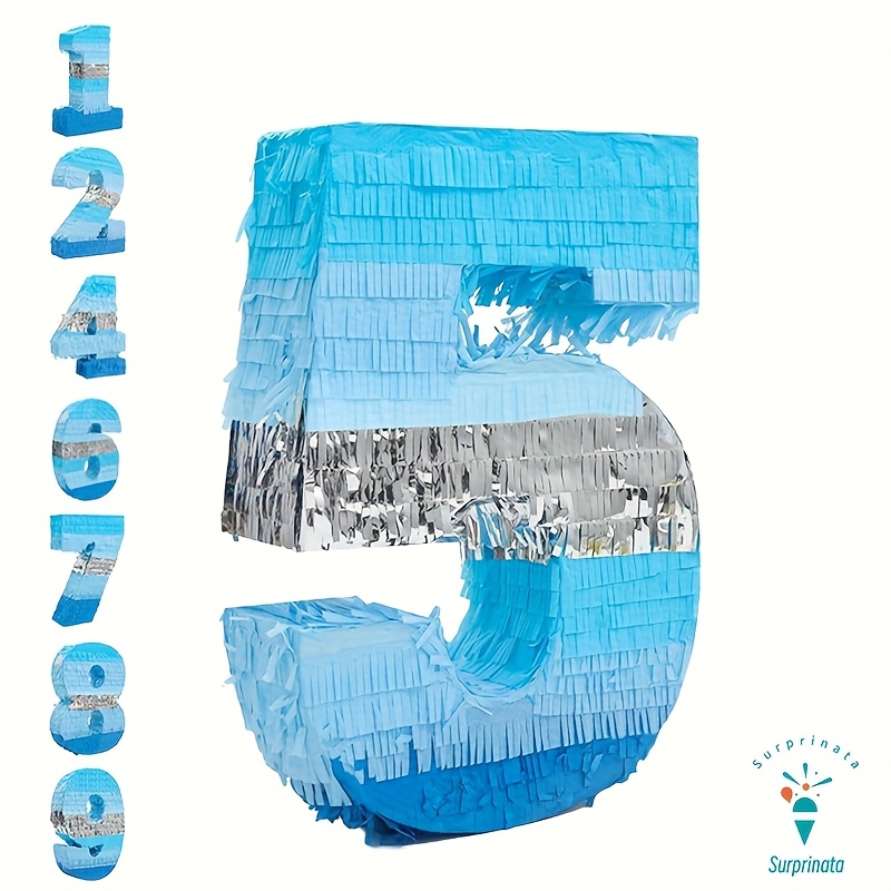 surprise blue   number pinata 5pcs set pi ata and eye mask and stick and confetti and rope 0 9   numbers party game candy smashing tool suitable for birthday party decoration party game props  