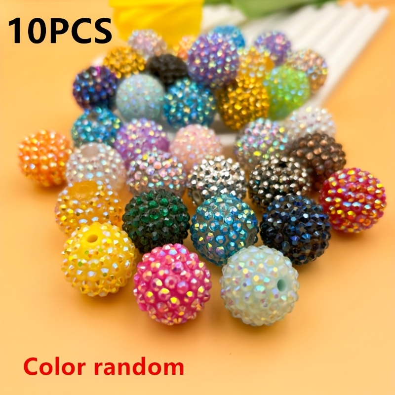 TEMU 10pcs 16/20mm Rhinestone Beads Shiny Disco Acrylic Ball Beads Bubble Gum Beads Round Beads Random Colors Suitable For Making Phone Chains