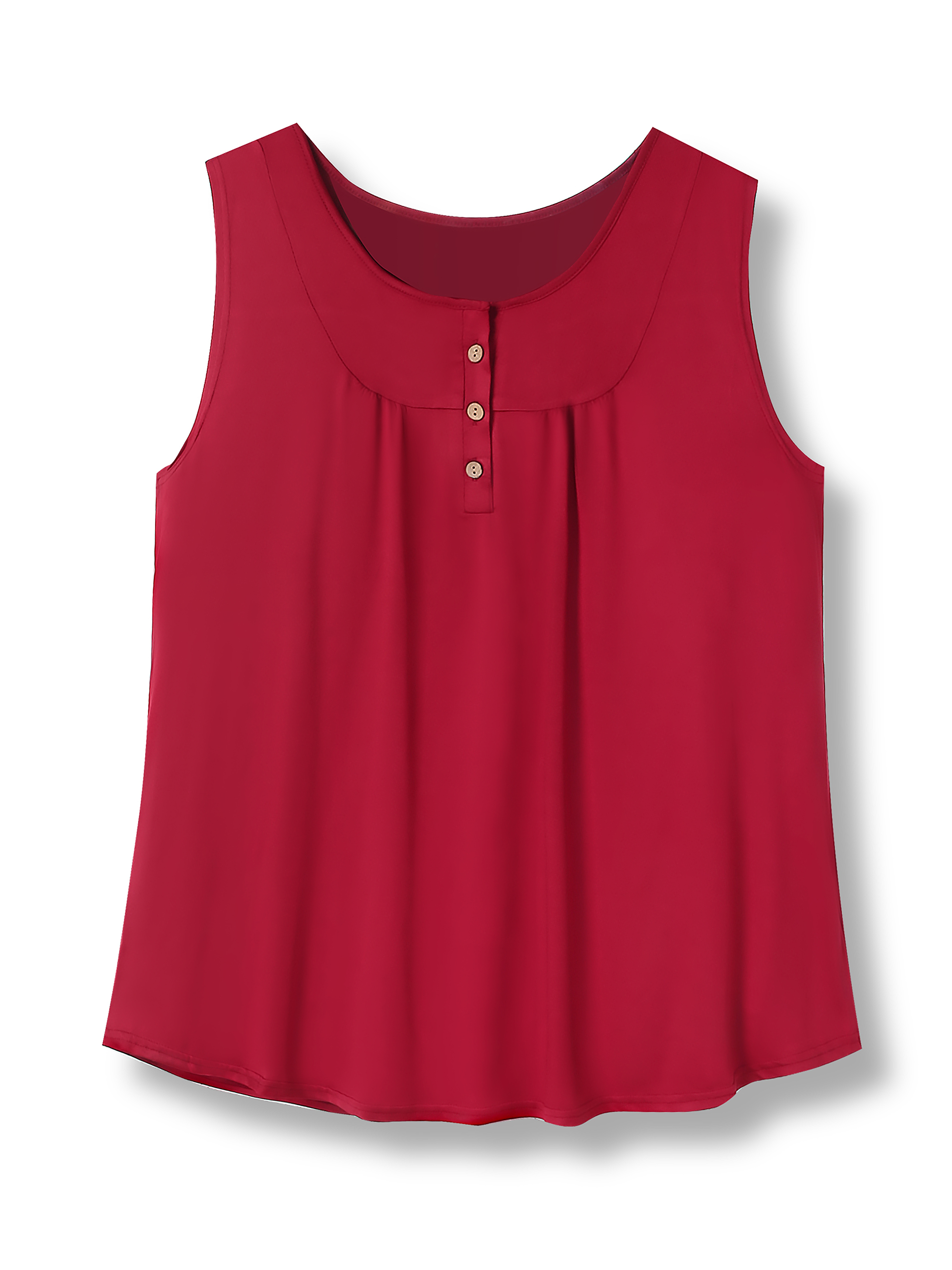 Plus Size Casual Tank Top, Women's Plus Solid Round Neck Medium Stretch Henley Tank Top