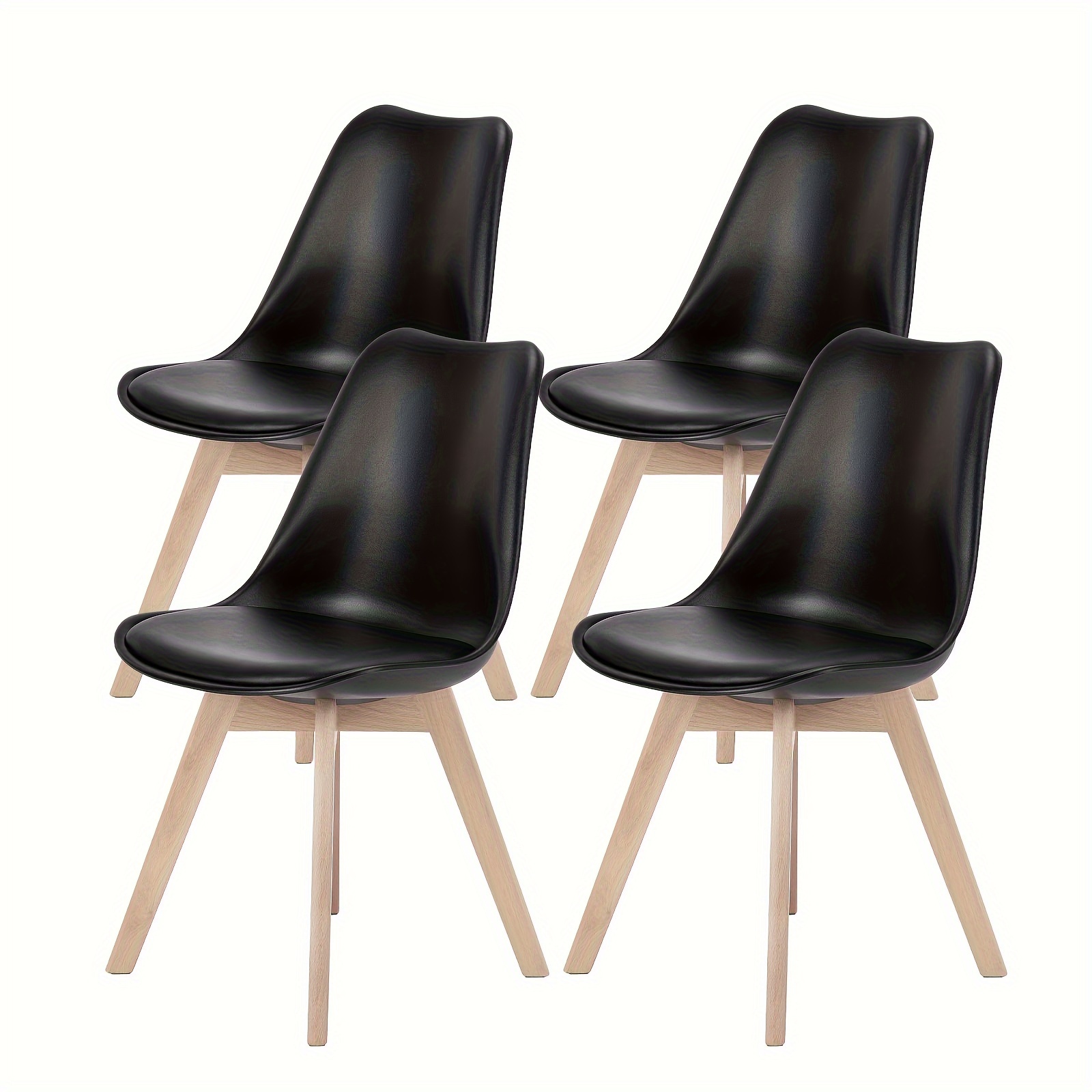 

Dining Chairs Set Of 4, Mid-century Modern Dining Chairs With Wood Legs And Pu Leather Cushion For Kitchen Living Room Bedroom Outdoor Lounge