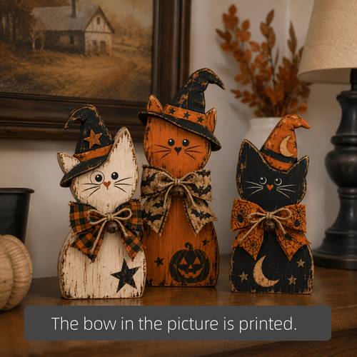 3pcs vintage halloween indoor decor fall decor cat decoration set vintage wood blocks for shelf decoration