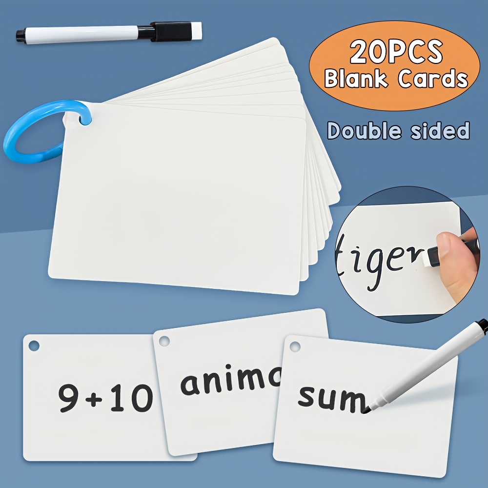 20pcs Lachilly Double-sided Blank Flash Cards, Dry Erase & Reusable, Waterproof Glossy Finish, Poker Size - Ideal For Study Cards, Learning Games, Diy Projects, And Gift Cards, Lachilly