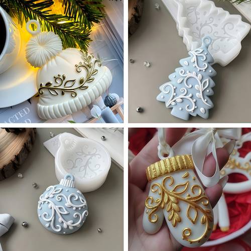 resin silicone mold silicone molds for christmas hanging ornaments christmas tree christmas balls gloves knit hats and christmas pendant molds with hanging holes for making ready to hang decorations features embossed patterns