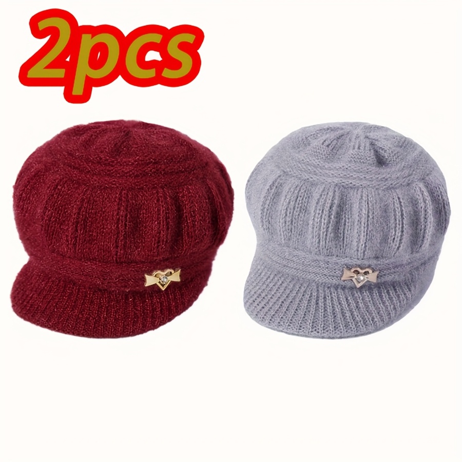 TEMU 2pcs Women's Fashion Hats, Autumn Winter Warm Ear Protection Beanie For Middle-aged And Elderly People, 2 Suitable (fall & Winter), Halloween
