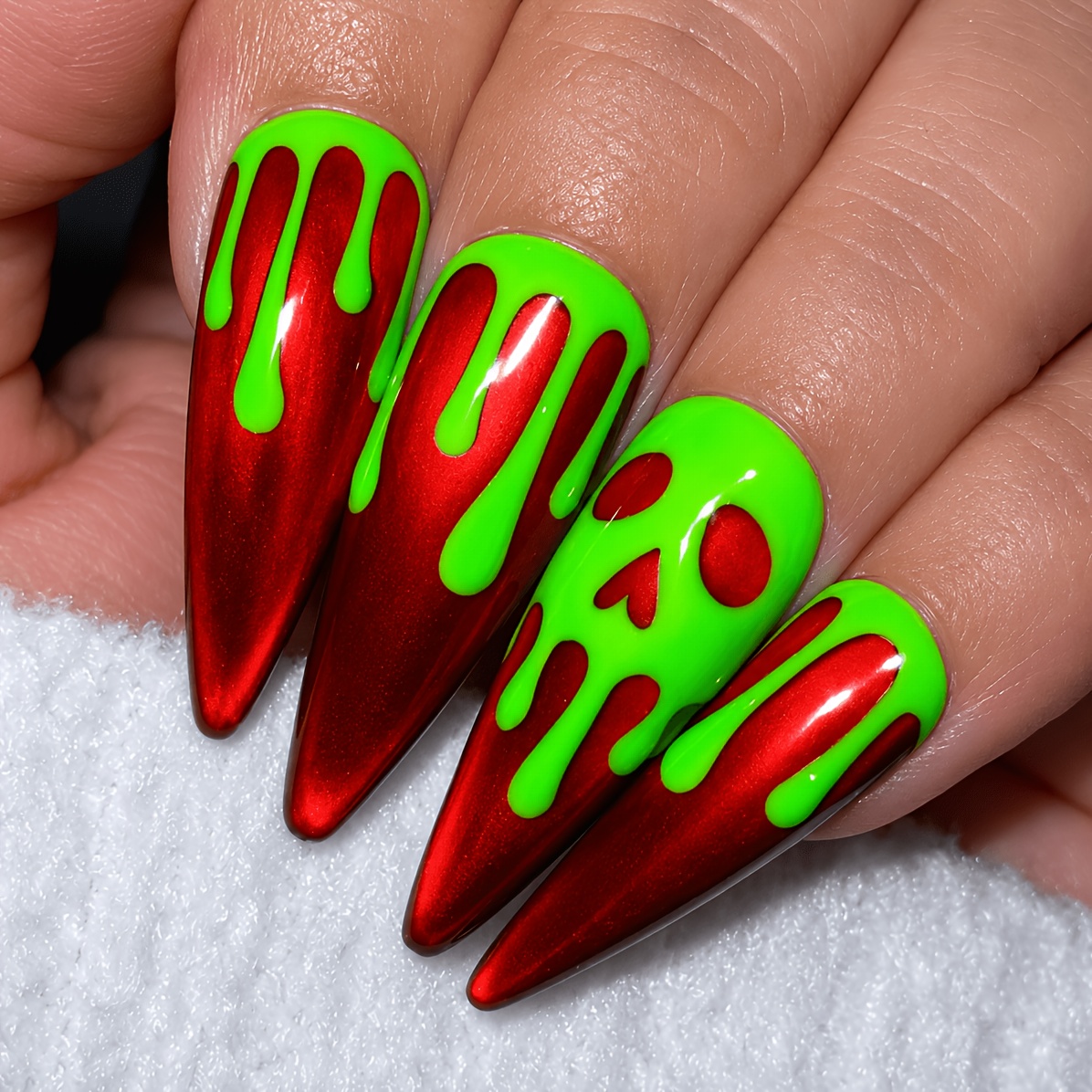 TEMU Lot de 24 faux ongles longs en à poser pour Halloween - Effet œil de chat avec base et motif de fluide vert fluorescent, ongles machine pour à