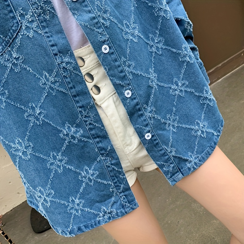 womens casual long sleeve textured fabric denim shirt top stylish outerwear spring   Product details 5