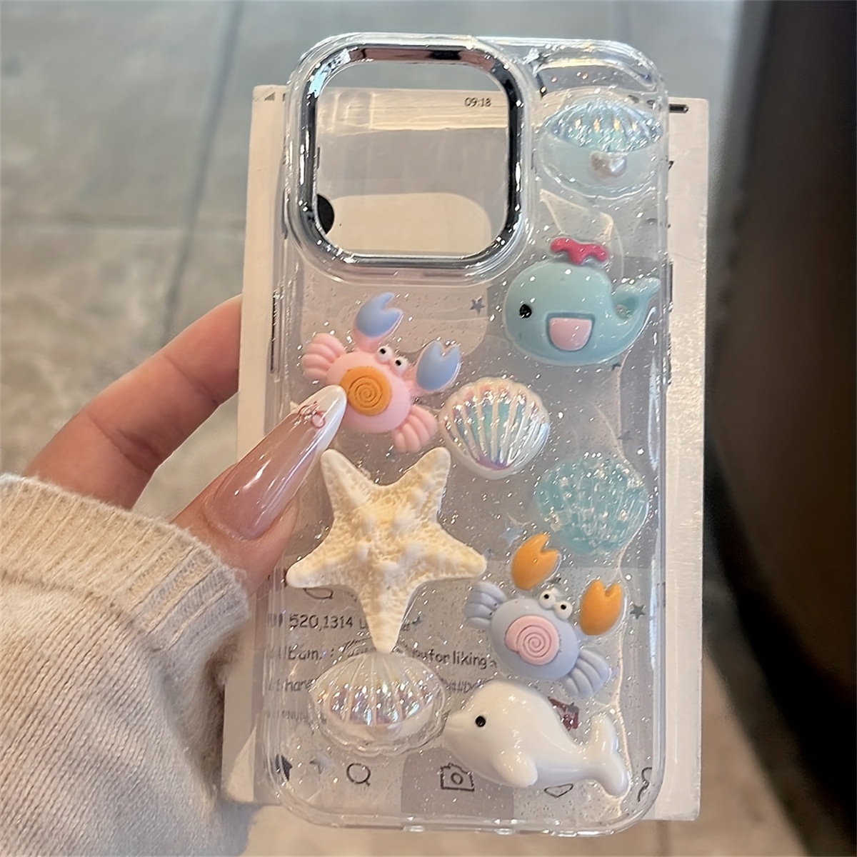 Adorable 3D Cartoon Phone Case Featuring a Crab And Dolphin, Designed for Iphone Models 16, 15, 14, 13, 11, And 12 Pro Max, As Well As 16, 15, And 14 Plus, Offering a Stylish Ocean-Themed Clear Protective Cover.