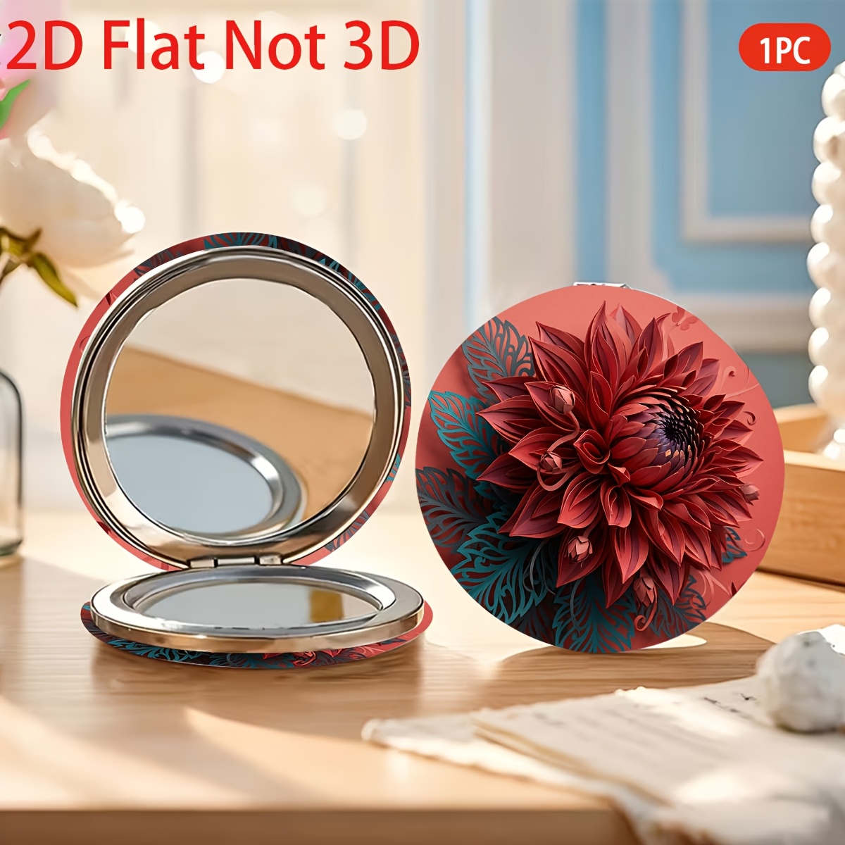 item picture 2D Flat, 1pc, Makeup Mirror, Paper   Design, Themed Round Mirror, Double-sided Mirror, Reusable, Souvenir,   Used for Outdoor  , Makeup, Daily Necessities, an Ideal Gift for  , Christmas Gift, Portable Mirror