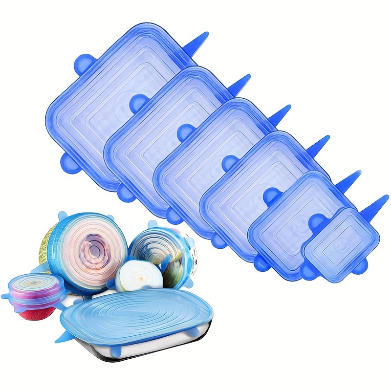 6pcs set reusable silicone food covers square stretchable dishwasher safe lids for bowls plates containers fruits vegetables fresh silicone food storage details 1