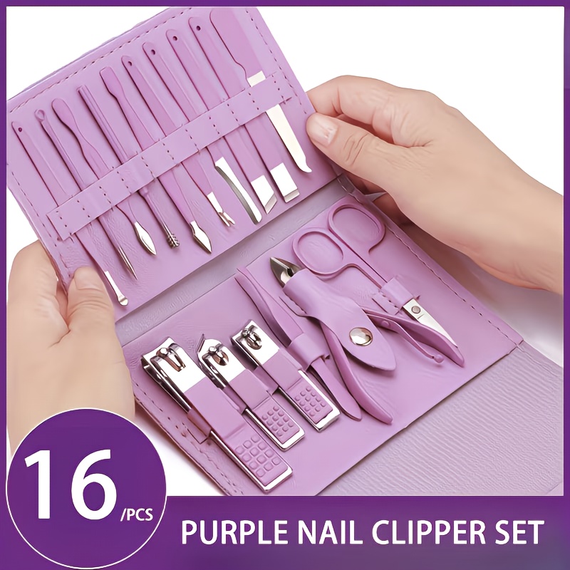a set of 16pcs high end stainless steel   nail clippers straight blade nail file earrings scissors and a   travel set
