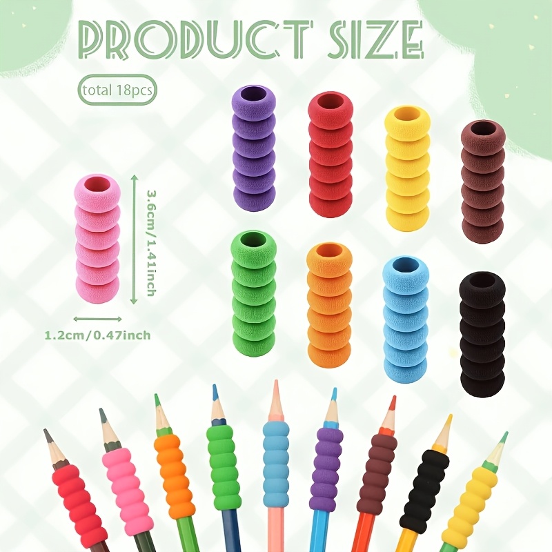 TEMU 18pcs Poignées de Crayon en Mousse - 9 Couleurs Assorties Supports de Stylo pour Adultes et Tous, Aides à l'Écriture Confortables, Supports de