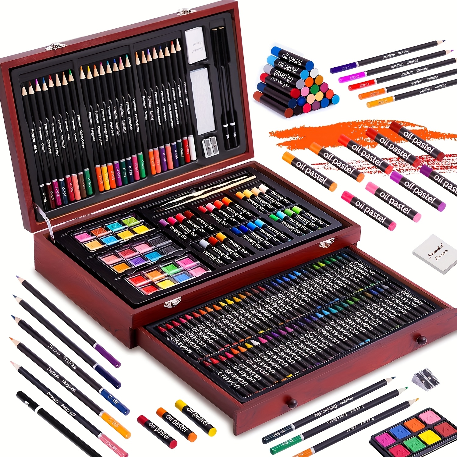 TEMU [Ensemble de Peinture de Luxe] Ensemble de Luxe en Bois 145 pièces, Ensemble Professionnel pour Adultes, et Adolescents, Ensemble de Peinture,