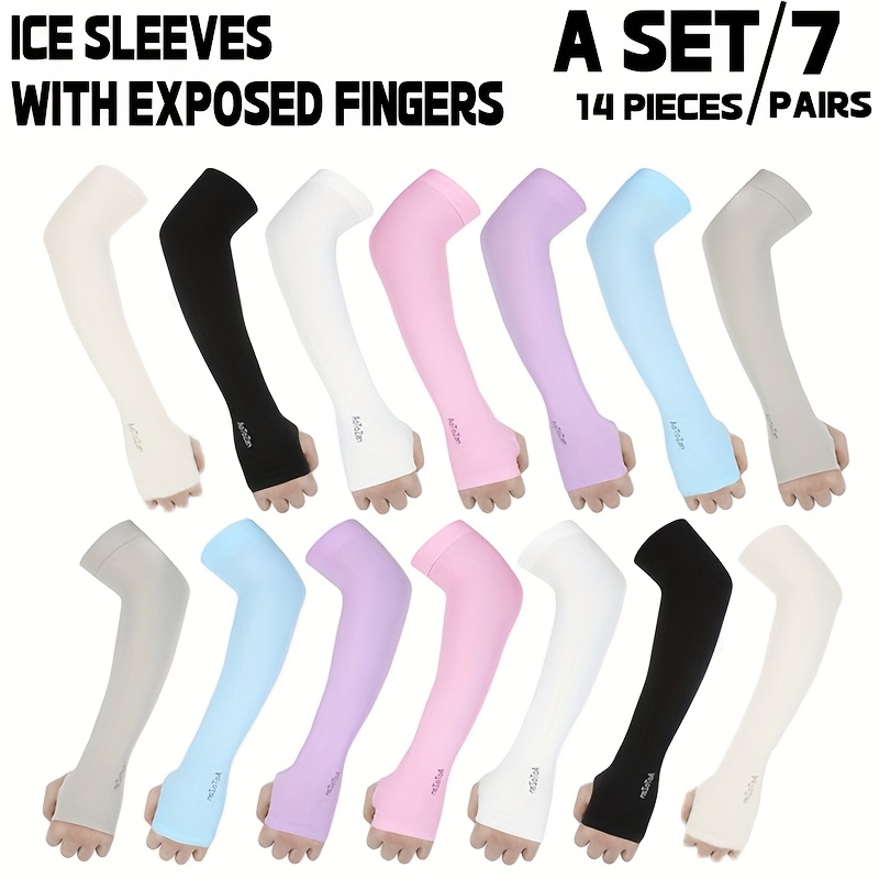 TEMU 7 Pairs Sleeves Cooling Arm Men Women Sports With Thumb Hole For Driving, Golfing, Fishing, Cycling, Hiking, Doing (7colors)