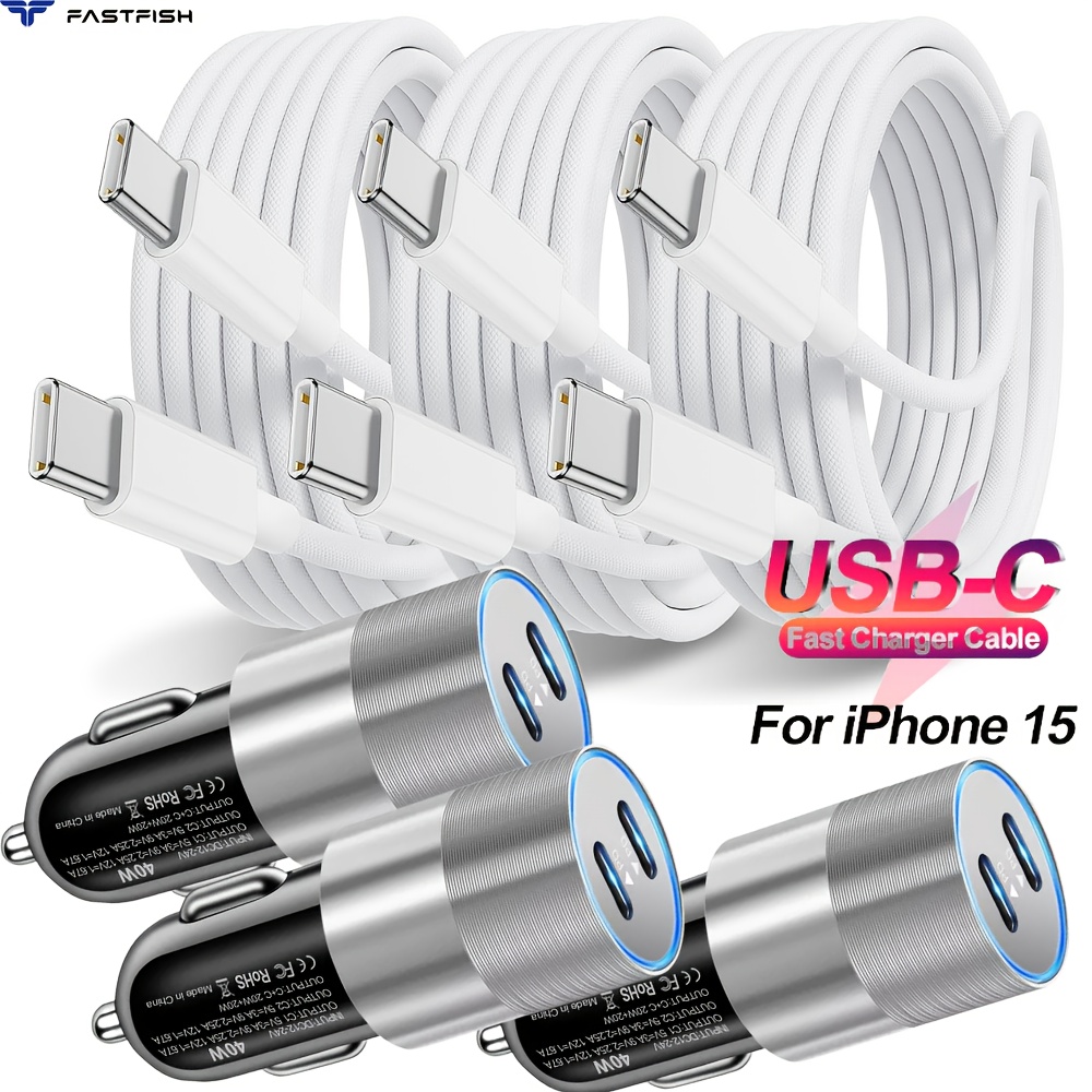 

Fastfish 40w Fast Car Charger Braided Dual 3ft Type C Cable Lot For Iphone Max Samsung 3x Lot