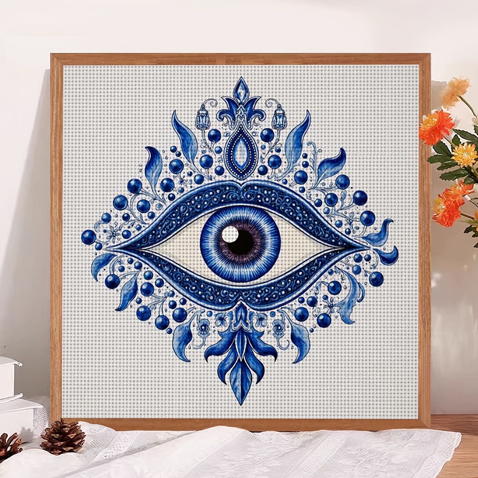 Cross Stitch Kit, Blue Eye Decorative Pattern for Beginners