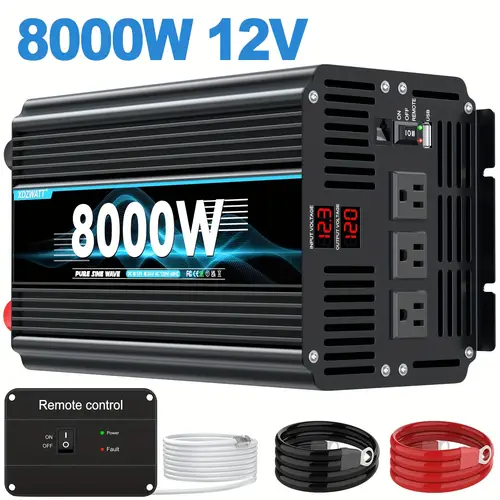 inverter 8000w car power inverter 12v 24v to 110v 120v ac with lcd display and remote 3 us sockets for vehicles car for home solar system rv vans without battery