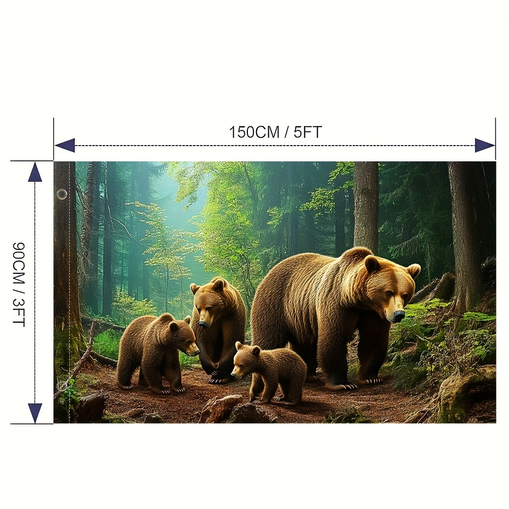 TEMU 1pc Rustic Brown Bear Family Flag - Durable Polyester, Weather-resistant Outdoor Banner With Vivid Forest Scene, Activists & Supporters, Outdoor