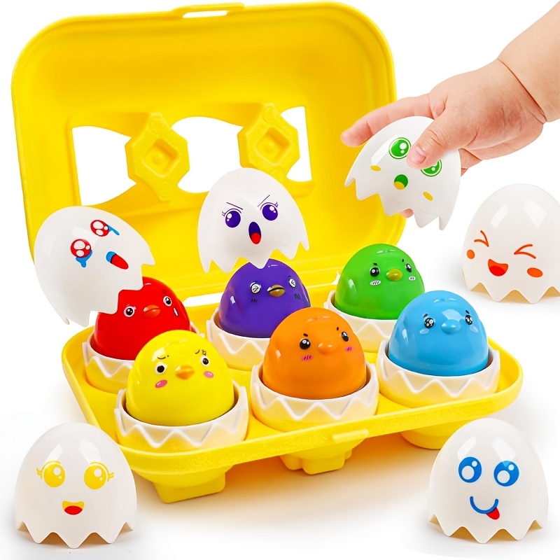 Image of 6 Egg-shaped Toys, Mini Egg Matching Set - Color Sorting & Emotion Recognition Hatching Puzzle Game For Early Sensory Play, Fine Motor Skills