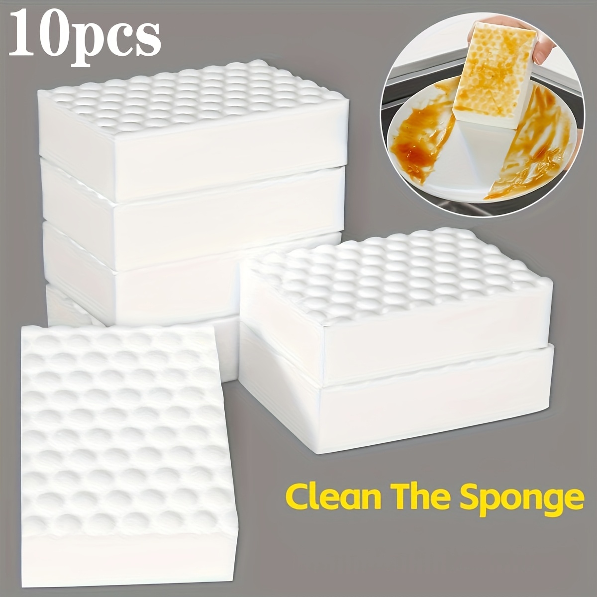 

10pcs Magic Cleaning Sponges - Foam For Kitchen, Bathroom & More - Stain Remover For Glass, Metal, Countertops & Walls, Bedroom, Toilet, Living Room, Dishes, Tubs