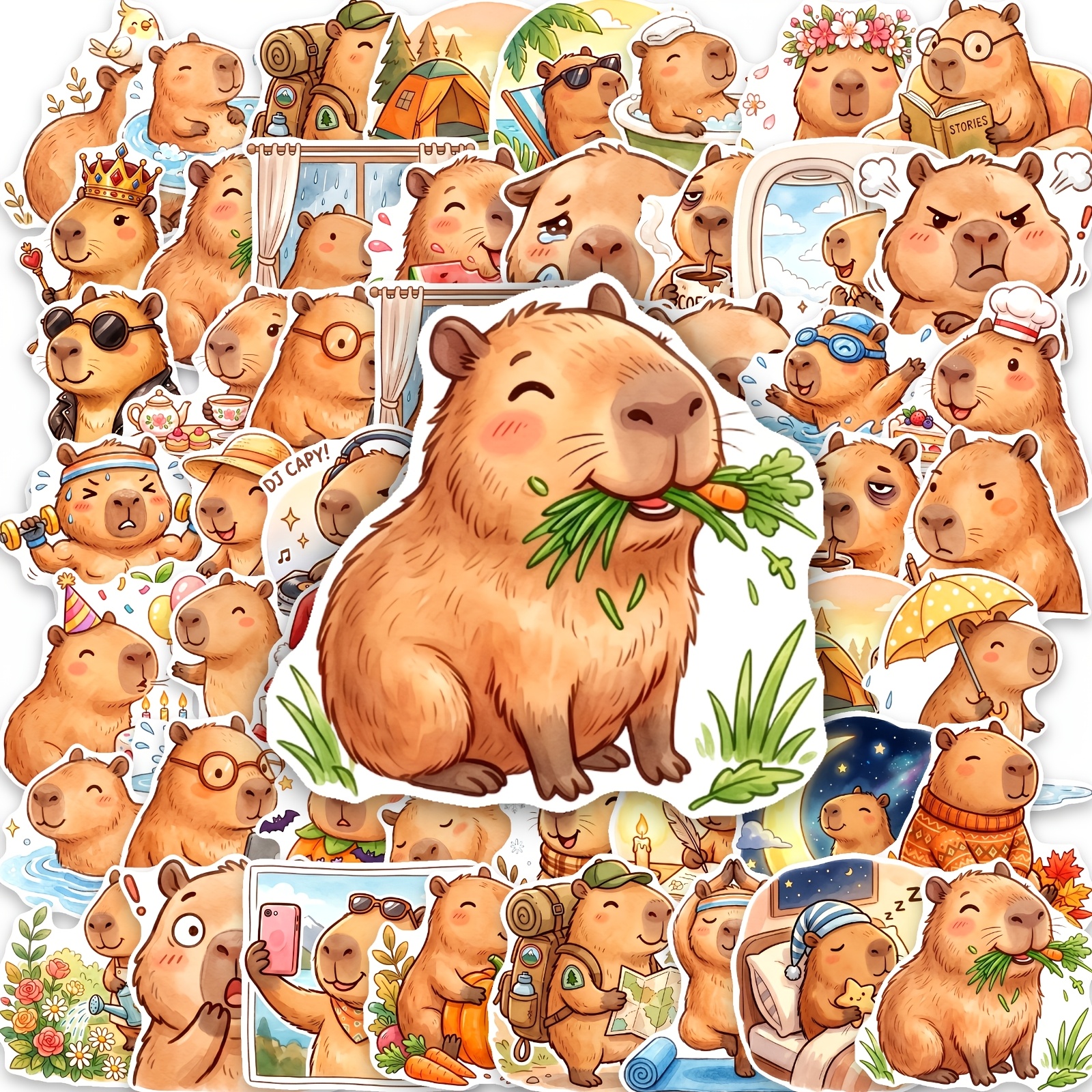 TEMU 50pcs Capybara Lifestyle Moment Stickers, Capybara Daily Journal Decorative Decals, Perfect For Decorating Laptops, Phone Cases, Scrapbooks,