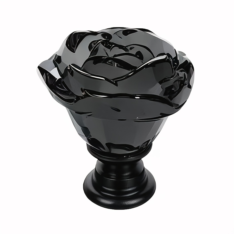 TEMU 6pcs Set Of All-black Rose-shaped Drawer Knobs, Rose Glass Knobs, 30mm Cabinet Knobs With Screws, Suitable For Home Office, Cabinets, Dressers,