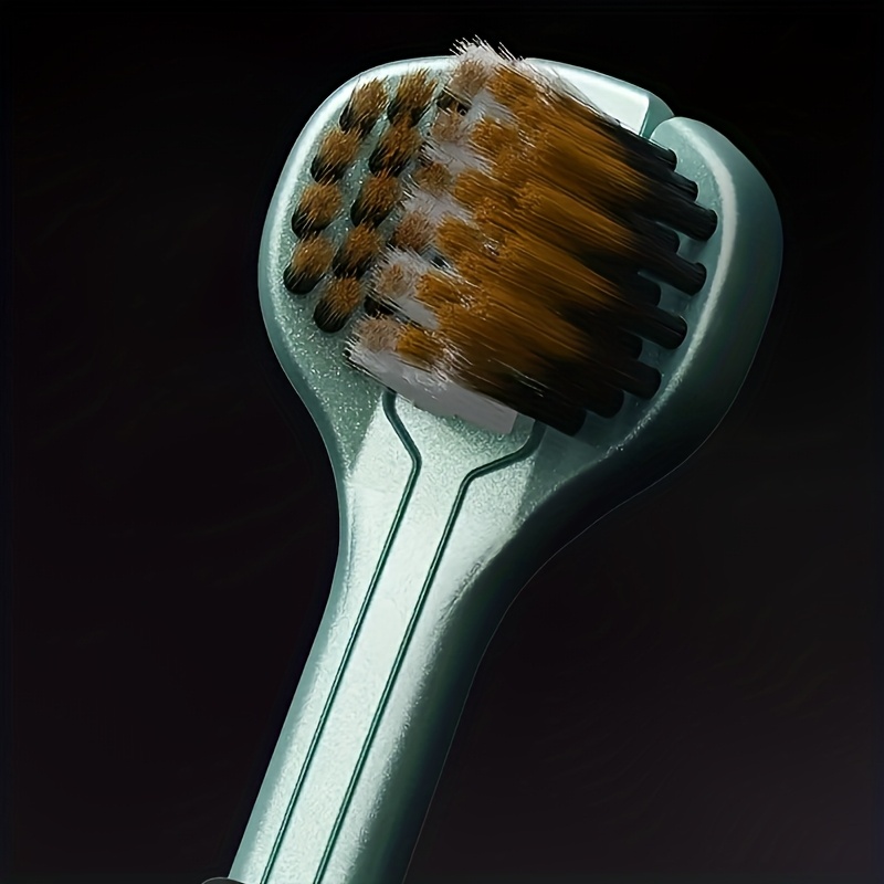 Set de cepillos de dientes manuales ergonómicos de 4 piezas, equipado con cabezales de cepillo de 3 lados, cerdas volcánicas doradas y agarre suave - Adecuado para adultos. El color del mango del cepillo es aleatorio.