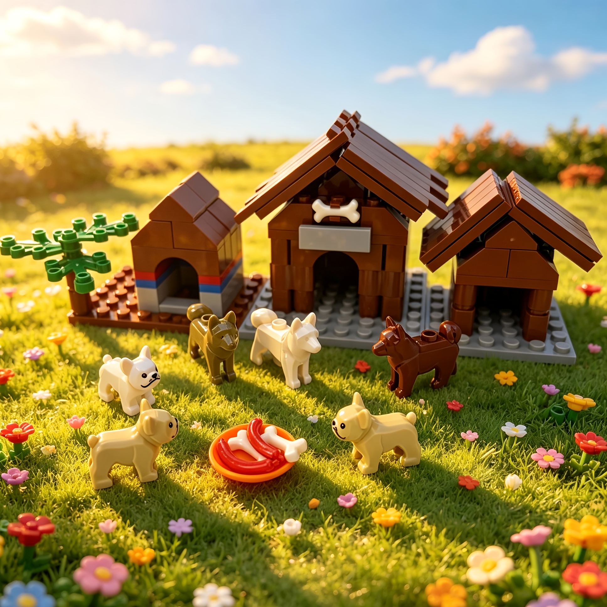 MOC Small Granule Building Blocks Toy, Creative Doghouse Scene