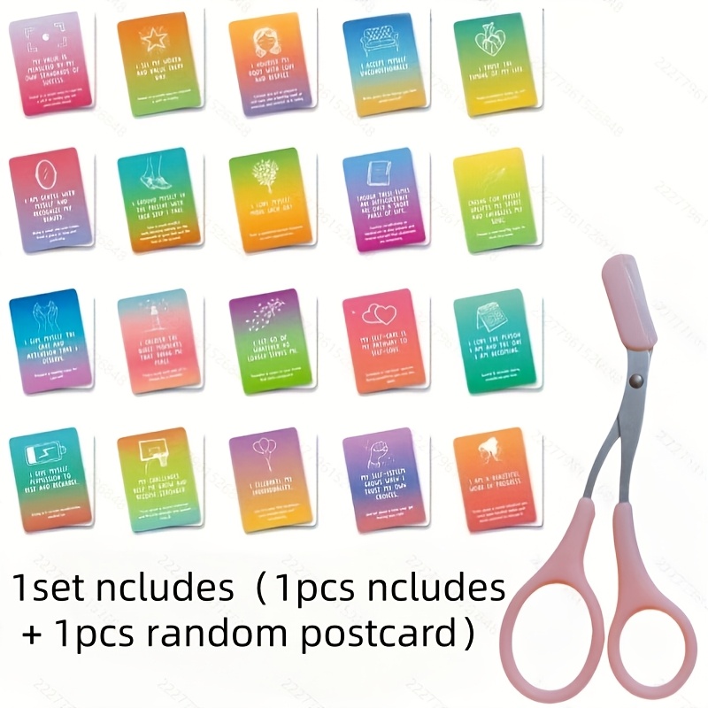 TEMU Stainless Steel Built-in Eyebrow Comb Scissors & Random 1 Postcard (random Pattern), Precision Ladies Beauty Tool, , Durable Material, Ideal