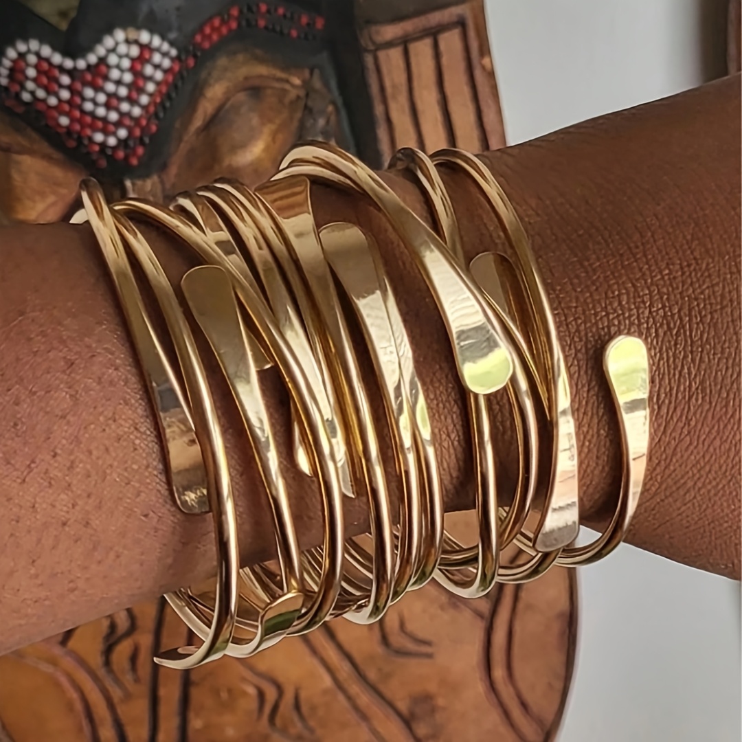 TEMU A Set Of 6pcs, Hip-hop Style Minimalist Adjustable Open Bangles, Wear, Parties, And Gifting