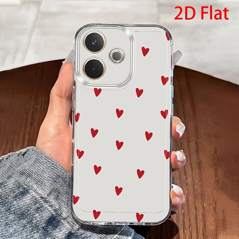 TEMU Phone Case: 2d Flat Minimalist Scattered Red Heart Phone Case, Suitable For Oppo A3, A3 Pro, A3x, A16, A17k, A38, A55, A57, A57s, A58, A60, A76,
