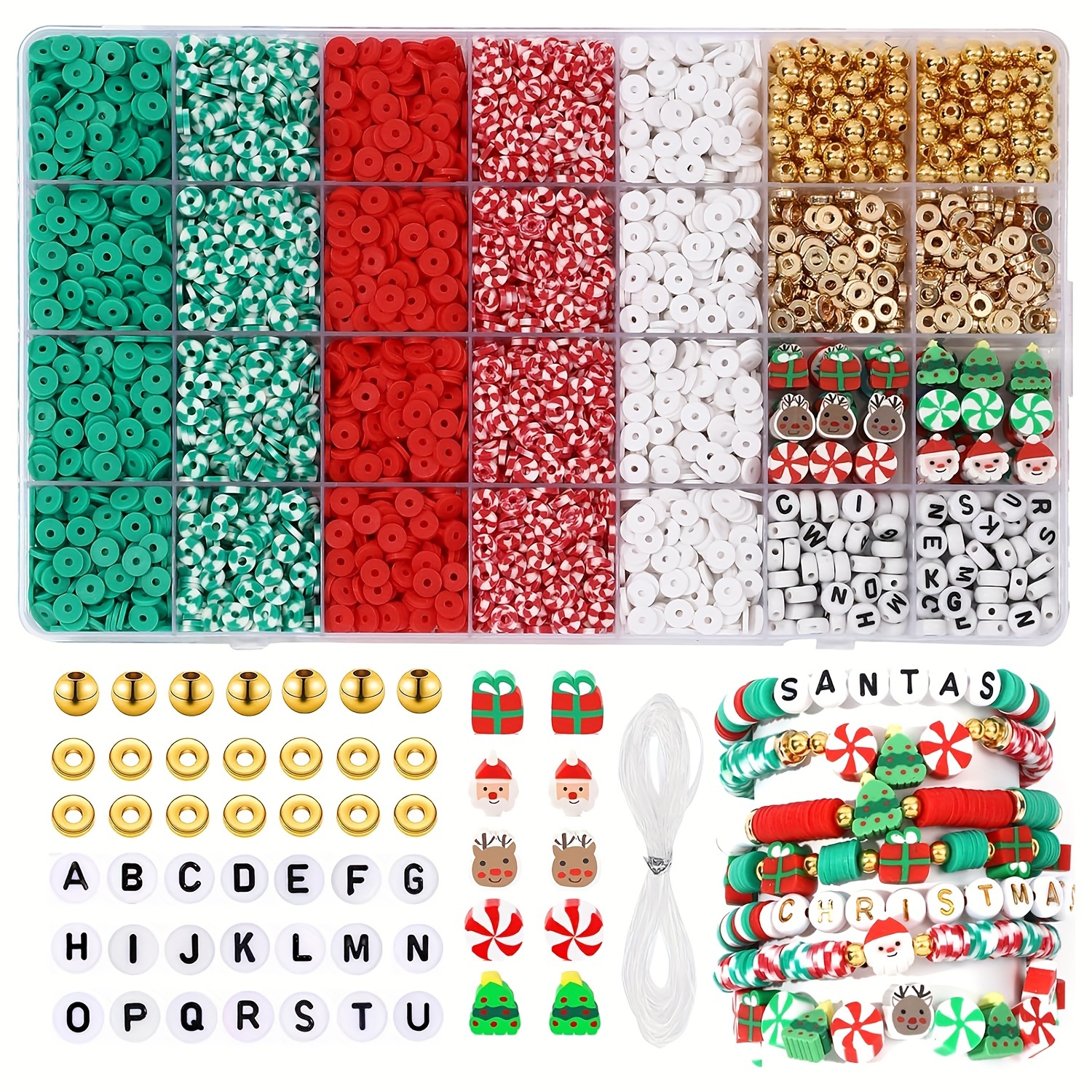 

5300pcs Christmas Soft Clay Beads Kit, Polymer Flat Round & Letter Spacer Beads For Diy Jewelry Making, Bracelets, Necklaces Crafts With Elastic String