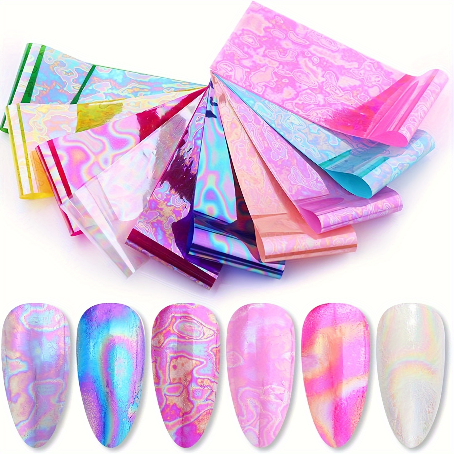 

10 Rolls Aurora Nail Foil Laser Nail Transfer Foil Holographic Nail Art Foil Decals Iridescent Foil For Nails Fingernail Stickers Manicure Design For Women Decoration